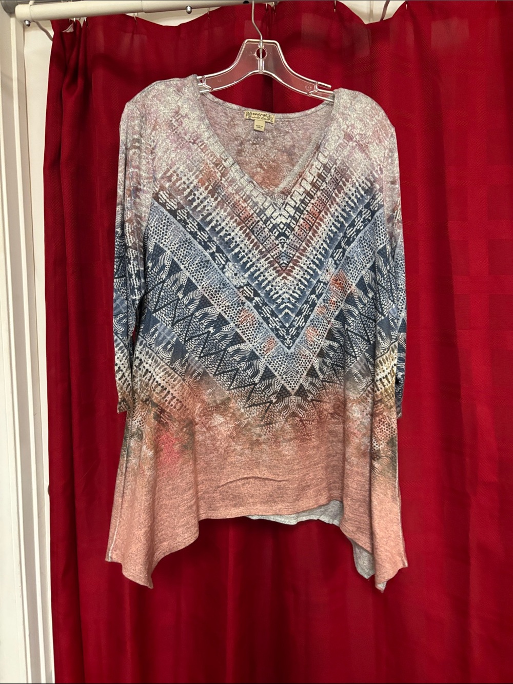 Women's V-Neck Ombre Aztec Sweater - Blue & Peach